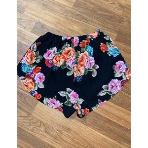 Black Floral Shorts